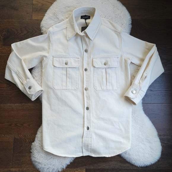 The Kooples Ecru Minimilist Lag & Look Denim Shacket - Picture 3 of 10